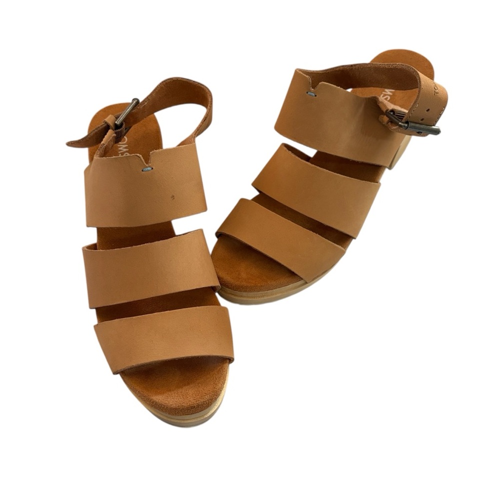 Toms Phoebe Clog Women's Tan Leather Strappy Heeled Sandals Size W 8.5